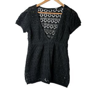 Vintage Y2K Babydoll Top XS Pointelle Knit Crochet Fairy Boho Grunge Festival